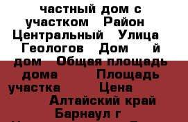 частный дом с участком › Район ­ Центральный › Улица ­ Геологов › Дом ­ 32й дом › Общая площадь дома ­ 60 › Площадь участка ­ 17 › Цена ­ 1 750 000 - Алтайский край, Барнаул г. Недвижимость » Дома, коттеджи, дачи продажа   . Алтайский край